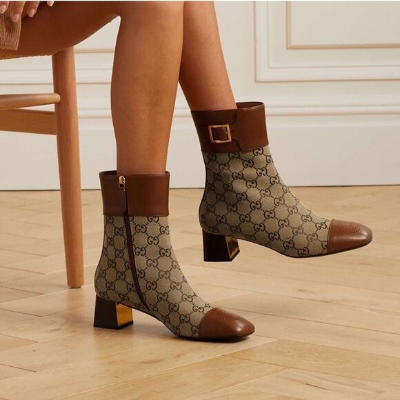 Gucci Shoes - GUCCI Ellis GG Monogram Supreme Canvas & Leather Ankle Boots Brown